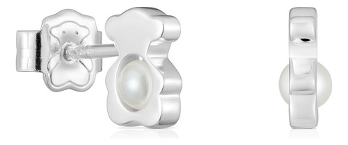 Aros Pequeños Oso De Plata Con Perlas Cultivadas 8 Mm I-bear