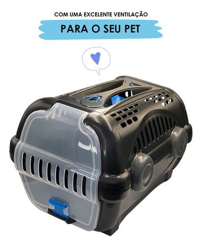 Caixa De Transporte Luxo N 2 Cão Gato Furacão Pet Cor Preto E Azul