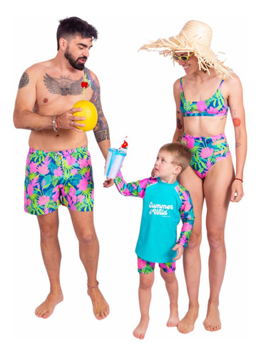Short De Baño Hombre Tropical Family Look Papa Con Envio