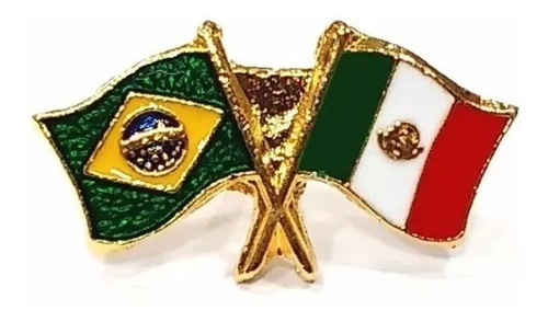 Kit 5 Bótom Pim Bandeira Brasil X México Folheado A Ouro