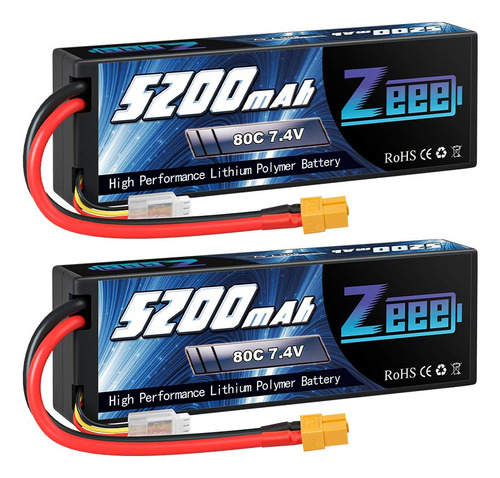 Zeee 2s 5200mah Lipo Bateria 7.4v 80c Bateria Con Enchufe Xt