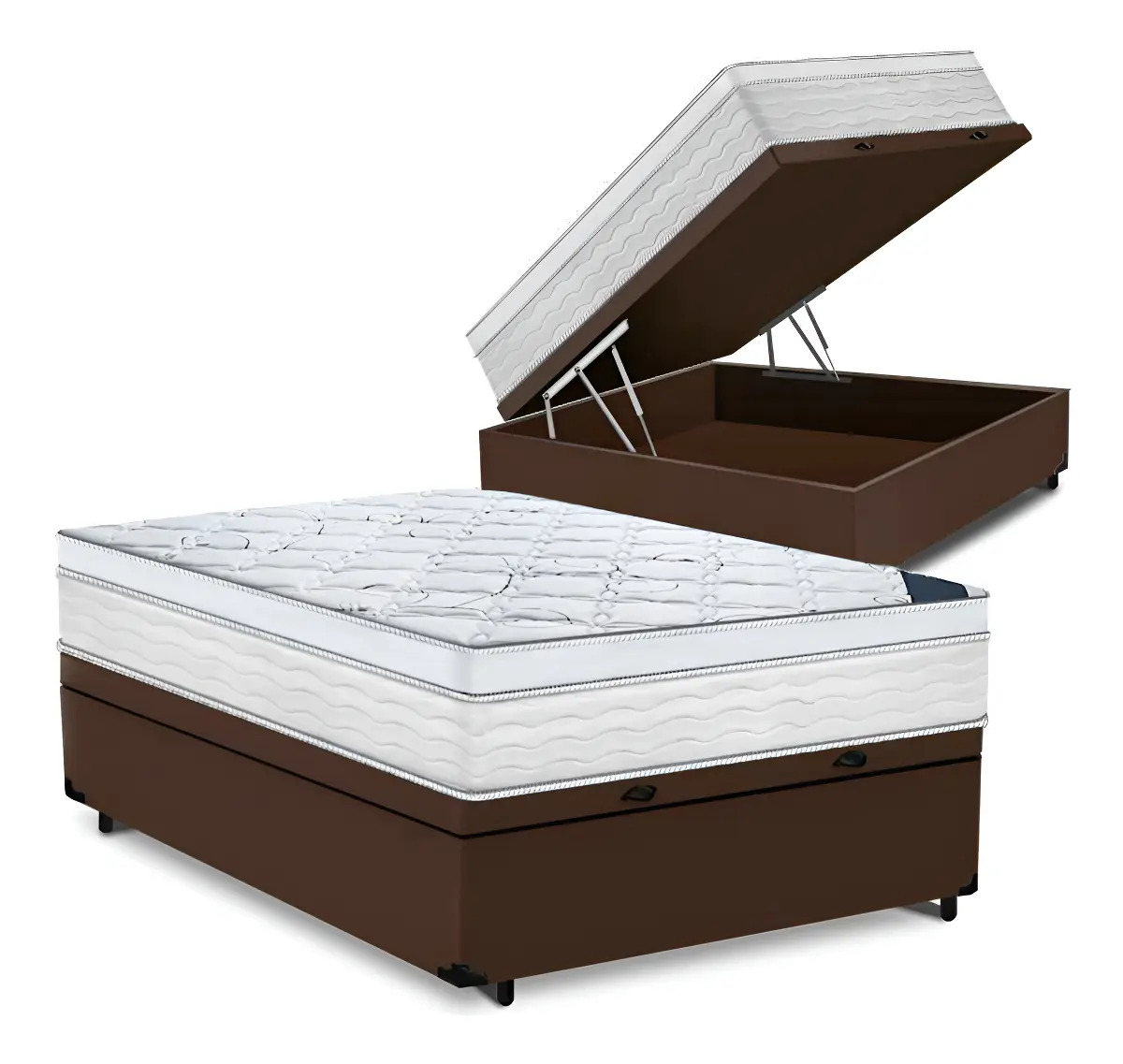 Cama Box Baú Casal + Colchão Toronto Mola Ensacada D33 32cm Cor Marrom