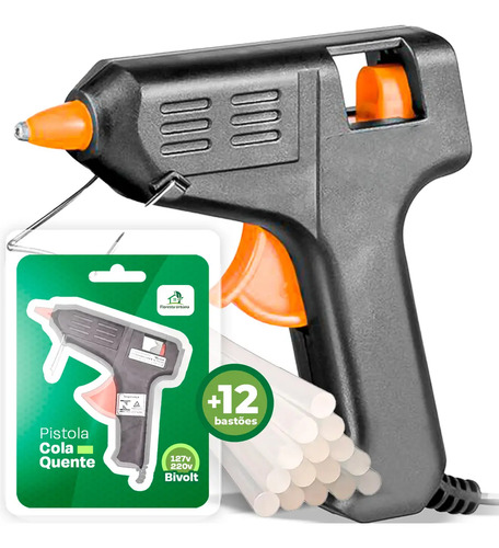 Kit Revolver Pistola de Cola quente + 12 Bastões de Cola Bico Fino Fácil Aplicação 20w Decoração Festa Artesanato - Floresta Urbana