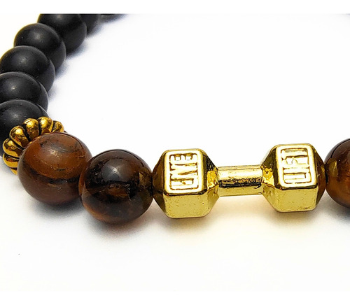 Pulsera De Hombre Onix + Ojo De Tigre+ Mancuerna Oro Antiguo