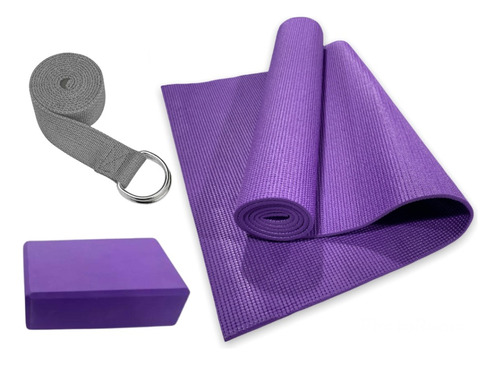 Set Yoga Fitness Pilates Mat Pvc 6mm + Block + Cinturon 109