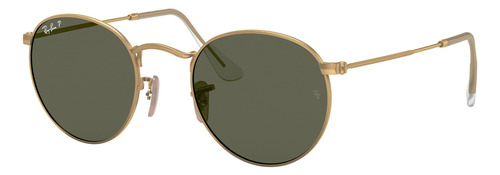 Anteojos de sol polarizados Ray-Ban Round RB3447L Standard con marco de metal color polished gold, lente green de cristal clásica, varilla polished gold de metal - RB3447L00150