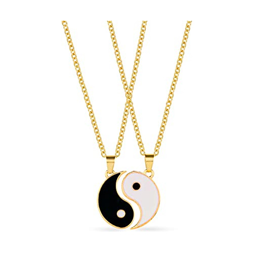 Collar Colgante Yin Yang Para Parejas, Tai Chi Oro De 14k