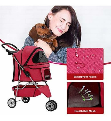 Nueva Red Pet Cochecito Cat Dog Cage 3 Ruedas Cochecito