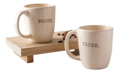 Juego Set X2 Taza Mug Cerámica Artesanal Nude Frase Pause