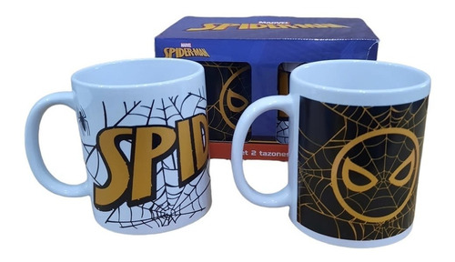 Set 2 Tazones Tazas Marvel Spiderman Ceramica Con Caja
