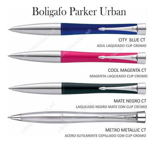 Boligrafo Parker Urban Incluye Grabado Azul Rosa Cromo Negro