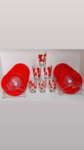 Set Vajilla 18 Piezas Rojo Circulos