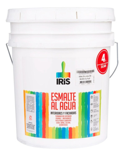 Esmalte Al Agua Iris Semi Brillo Lavable Blanco Tineta 4 Gl