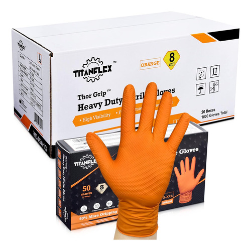 Thor Grip Heavy Duty Industrial Orange Nitrile Gloves With R