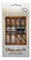Comprar Uñas Postizas Press On Glamour Thelma Y Louise 24u Color Cebra Negro Oro Nude