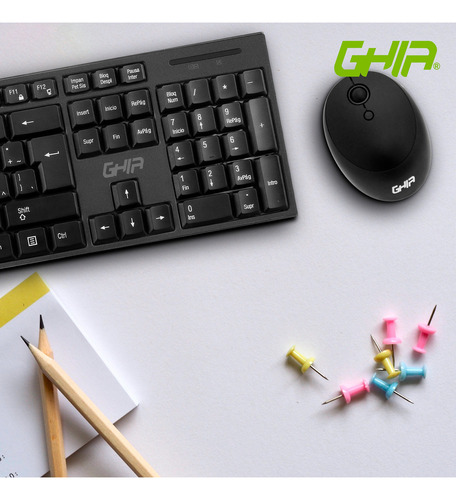 Kit De Teclado Y Mouse Inalámbrico Ghia Receptor Ubs Español Negro Negro