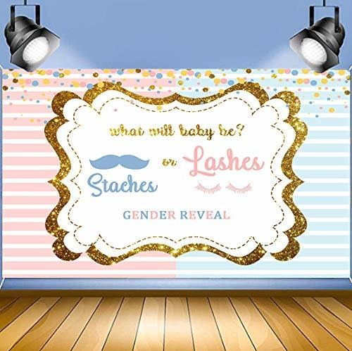 Stache Or Lashe Genero Reveal Theme Backdrop 5x3ft Rosa