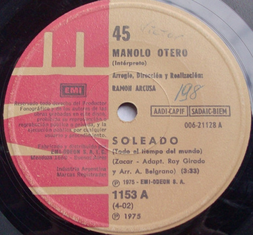 Manolo Otero - Soleado / Recuerdos Junto Al Mar _ Vinilo 7´