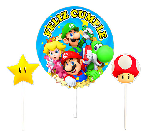 Cake topper rojo Cotillon Waf Feliz Cumple tridimensional adorno