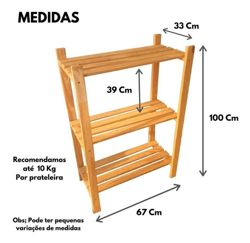 Imagem 2 de 5 de Estante Madeira Pinus 3 Prateleira Sala Multiuso Livros 30cm