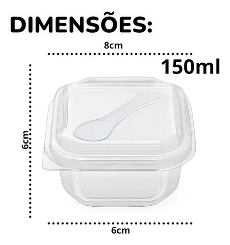 200un Potinho P/ Bolo De Pote Quadrado 150ml C/ Mini Colher