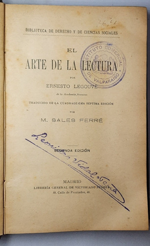 Antiguo Libro El Arte De La Lectura Ernesto Legouvé Ro F 610