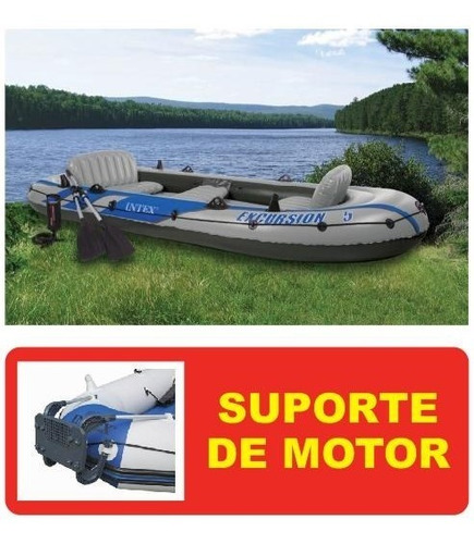 Bote Inflável Intex Excursion 5 Com Suporte De Motor Remos