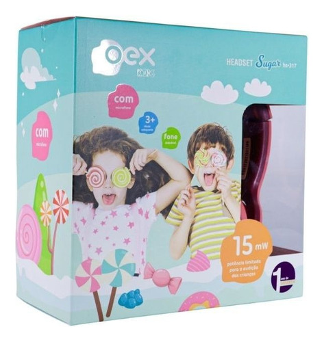 Headset Kids Oex Kids Hs317 Sugar Dobrável Rosa E Cereja