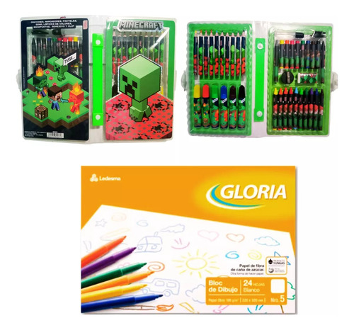 Set Valija De Arte Minecraft + Block De Hojas Blancas Nº5