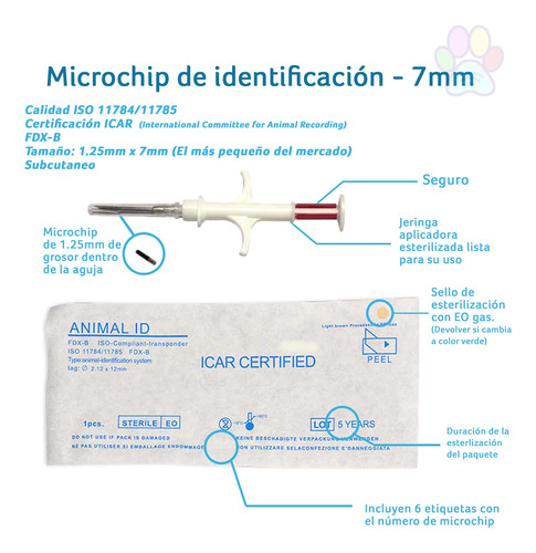 Microchip Para Mascotas  1,25 X 7 Mm