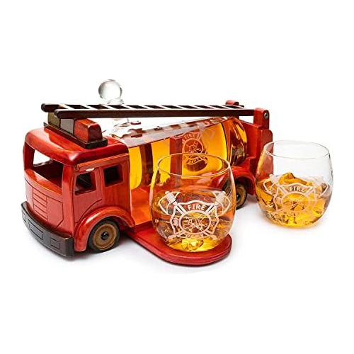 Firetruck Whiskey Decanter With Two 12 Oz Glasses Gift ...