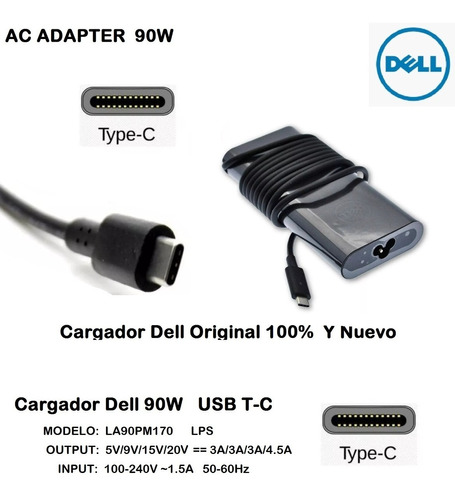 Cargador Original Dell 90w  Usb-c    5v/9v/15v/20v | 3a/4.5a