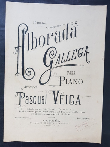 Imagen 8 de 10 de Antiguas Partituras Para Piano. Música Gallega. 51694.