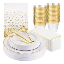 Comprar Gather 176 Platos Dorados Desechables, Platos De