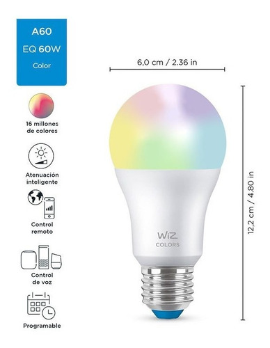2x Lampara Led Bulb Wiz A60 Wifi Color 9w E27