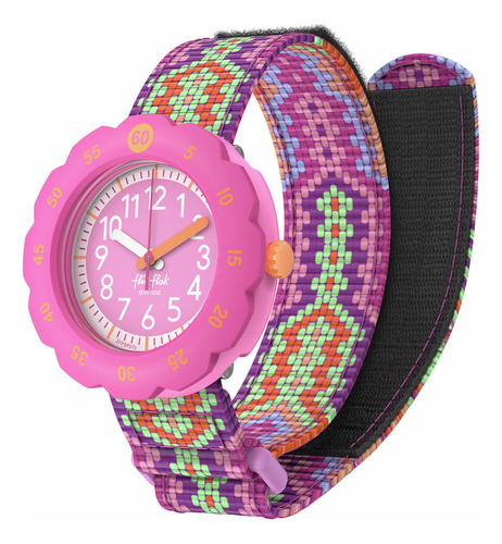 Reloj Flik Flak Loop In Pink Zfpsp072 Correa Rosa Bisel Rosa Fondo Rosa