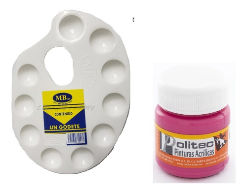 Kit: 1 Godete De Plástico + 12 Pinturas Politec De 30ml
