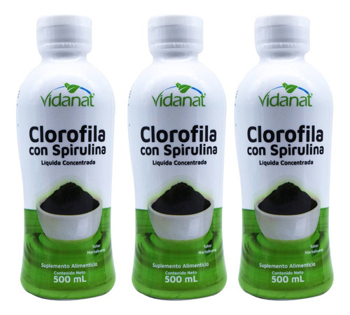 3 Pack Clorofila Liquida Y Spirulina 500 Ml Vidanat