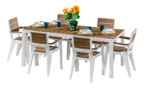 Comedor Para Exterior Tipo Madera 6 Puestos Marca Mq Estructura Caramelo