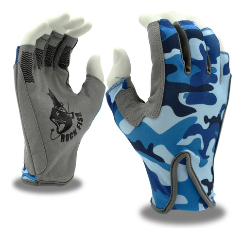 Rock Fish Fp2000b - Guantes De Pesca De Camuflaje Azul Con M