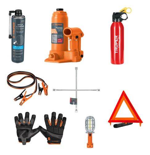 Set 8pz Para Auto De Emergencia Gato Triangulo Lampara Y Mas