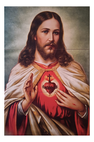 Sagrado Corazón De Jesús Cuadro Cerámica Imagen 60x90 Cm 