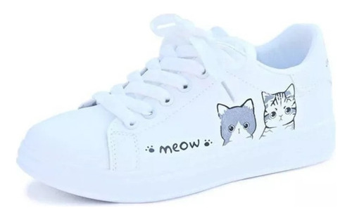 Zapatos Blancos Con Estampado De Gatos Lindos Para Mujer