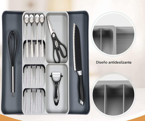 Cubiertero Organizador Extensible Cocina Cajón Práctico Gris
