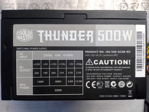Fuente Poder Real Atx 500w Thunder Rs-500-acab Cooler Master
