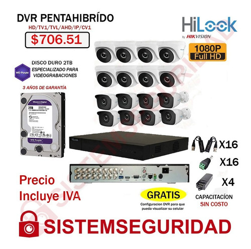 Imagen 10 de 10 de Kit 2 4 6 8 16 Cámaras De Seguridad 1080p Hilook