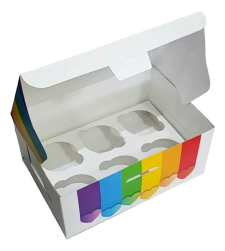 Caja Porta 6 Cupcakes/muffins-arcoiris-pack X 10. Fullfesta