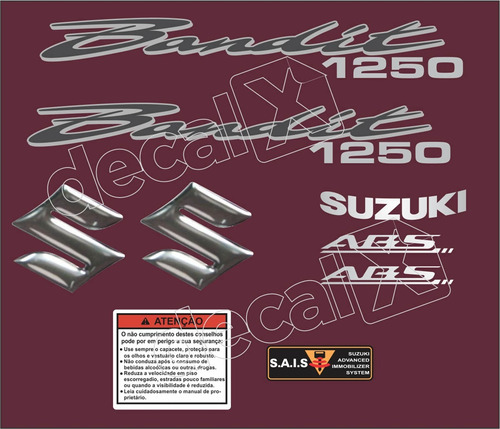 Kit Jogo Faixa Emblema Adesivo Suzuki Bandit 1250 2009 Vinho