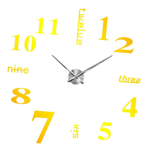Reloj De Pared 3d Con Números De Espejo Etiquetas Dorado