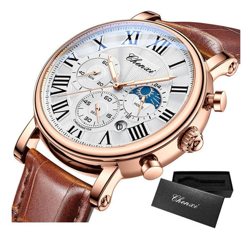 Reloj De Piel Chenxi Cx-973 Con Cronógrafo Con Fase Lunar